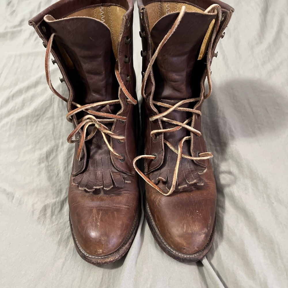 Justin Boots Style 0575 Brown Leather Lace Up Fringe Western Boots Womens 5.5C